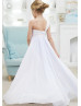 One Shoulder White Lace Chiffon Long Flower Girl Dress